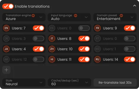 Configure source and translated languages