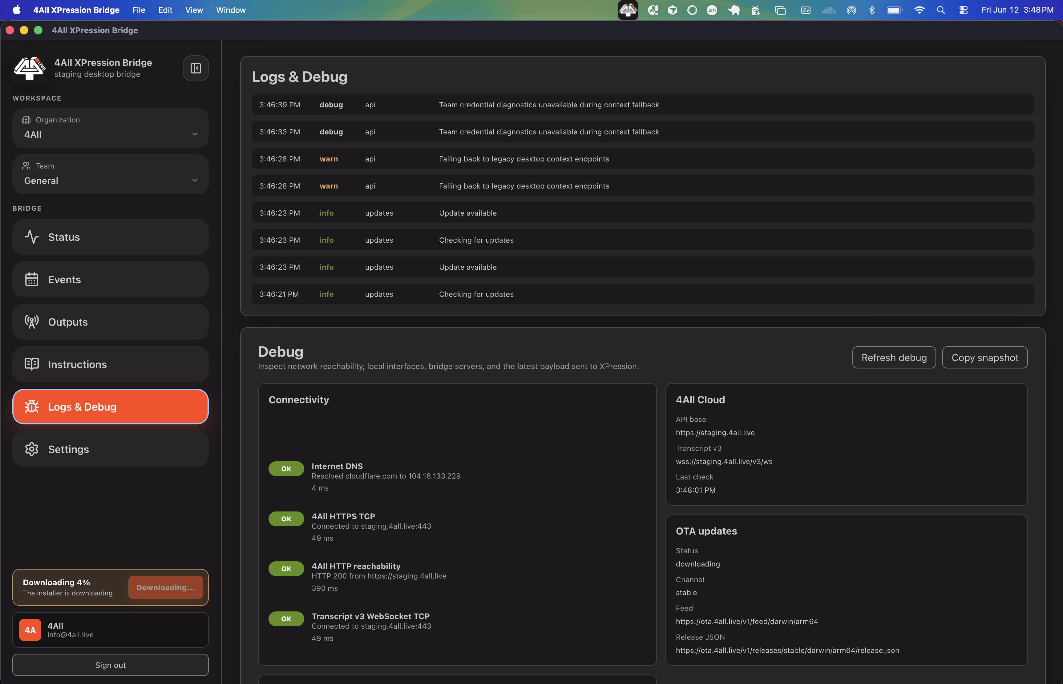 Logs & Debug